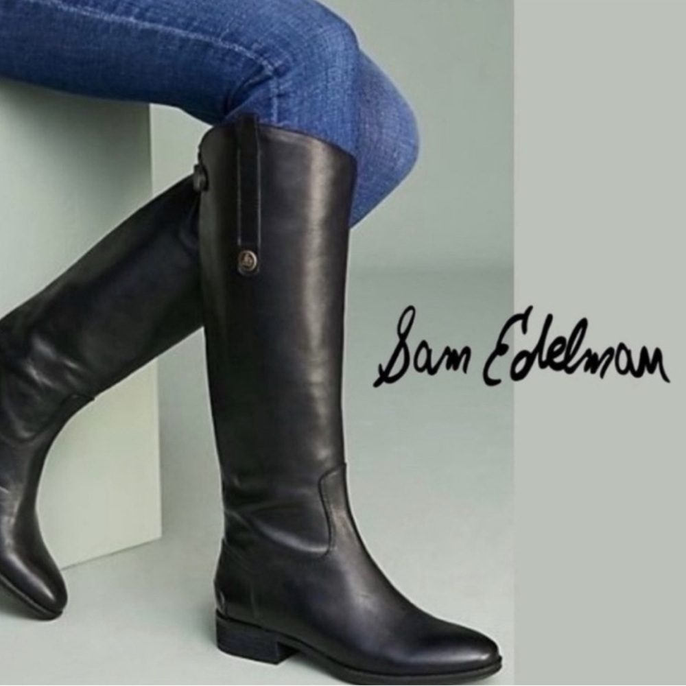 Sam Edelman Womens Penny 2 Wide Calf Black Leather Riding Boots, Sz. 7